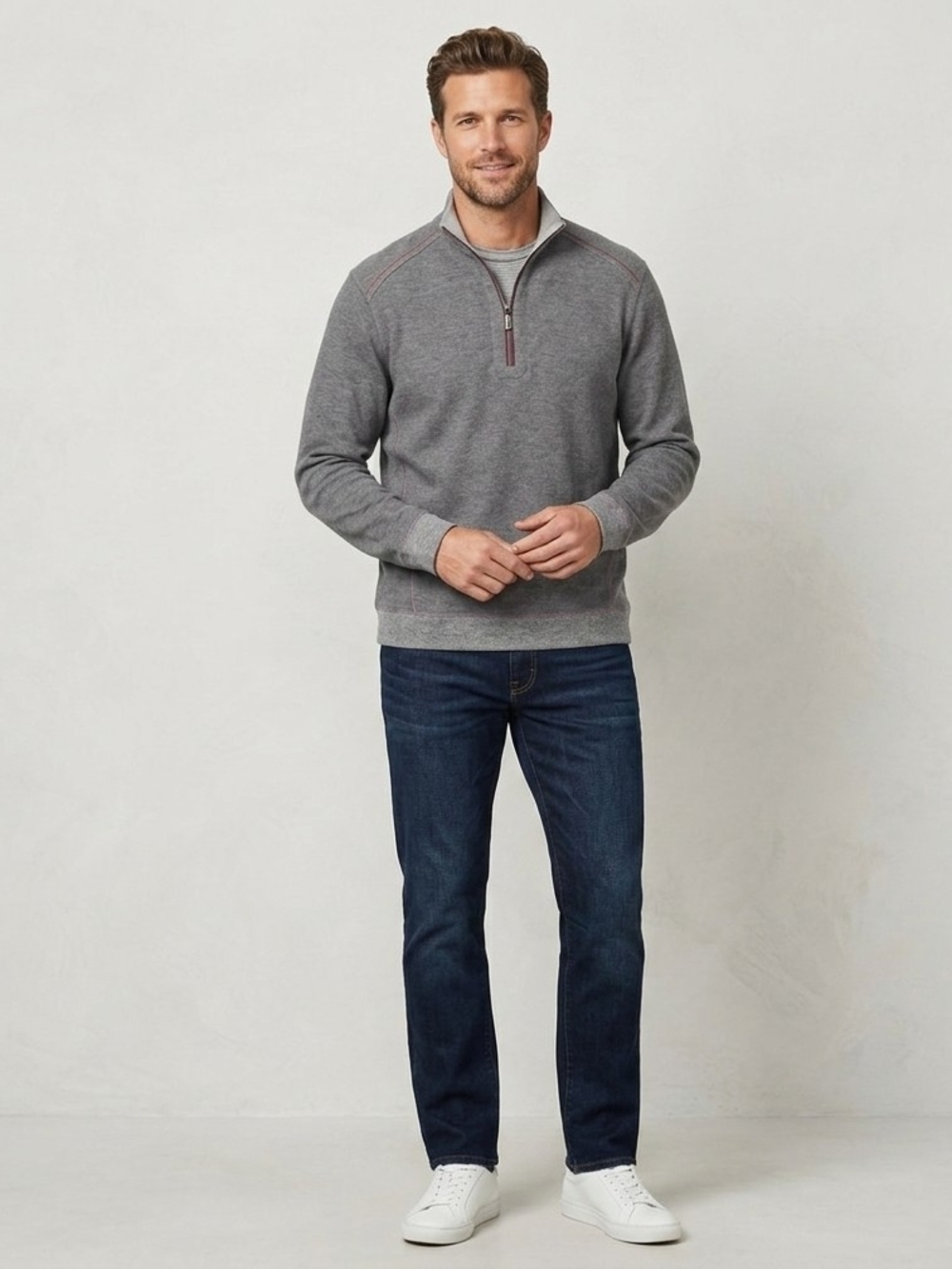 Tommy Bahama Men's Heather Gray Quarter Zip Sweater